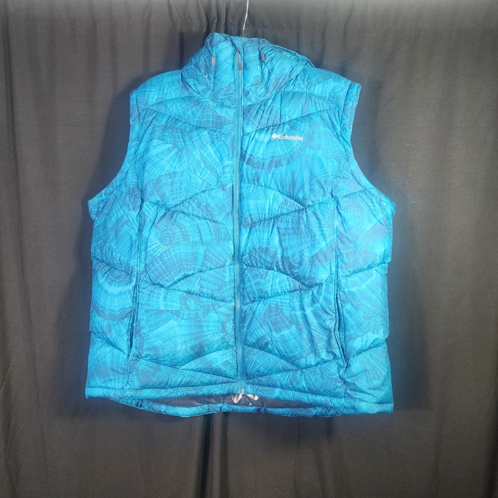 Columbia Omni-Heat Hooded Puffer Vest Mens 3X Blue Graphic Print Insulated